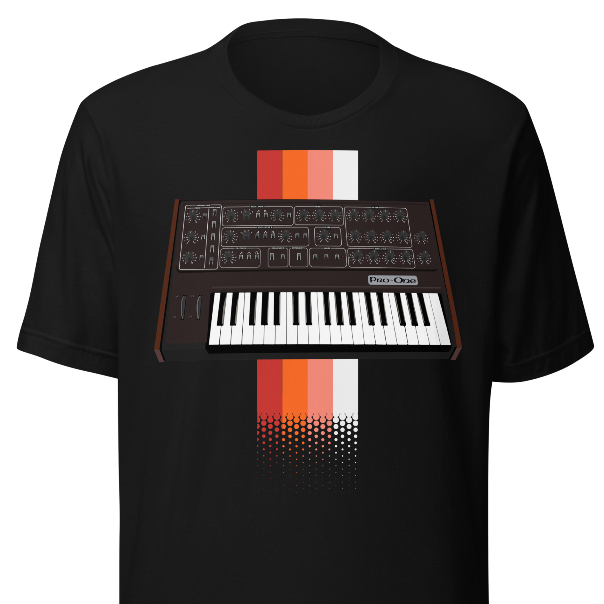 Pro One T Shirt unisex tee with Sequential Circuits Pro-One-inspired synth graphic