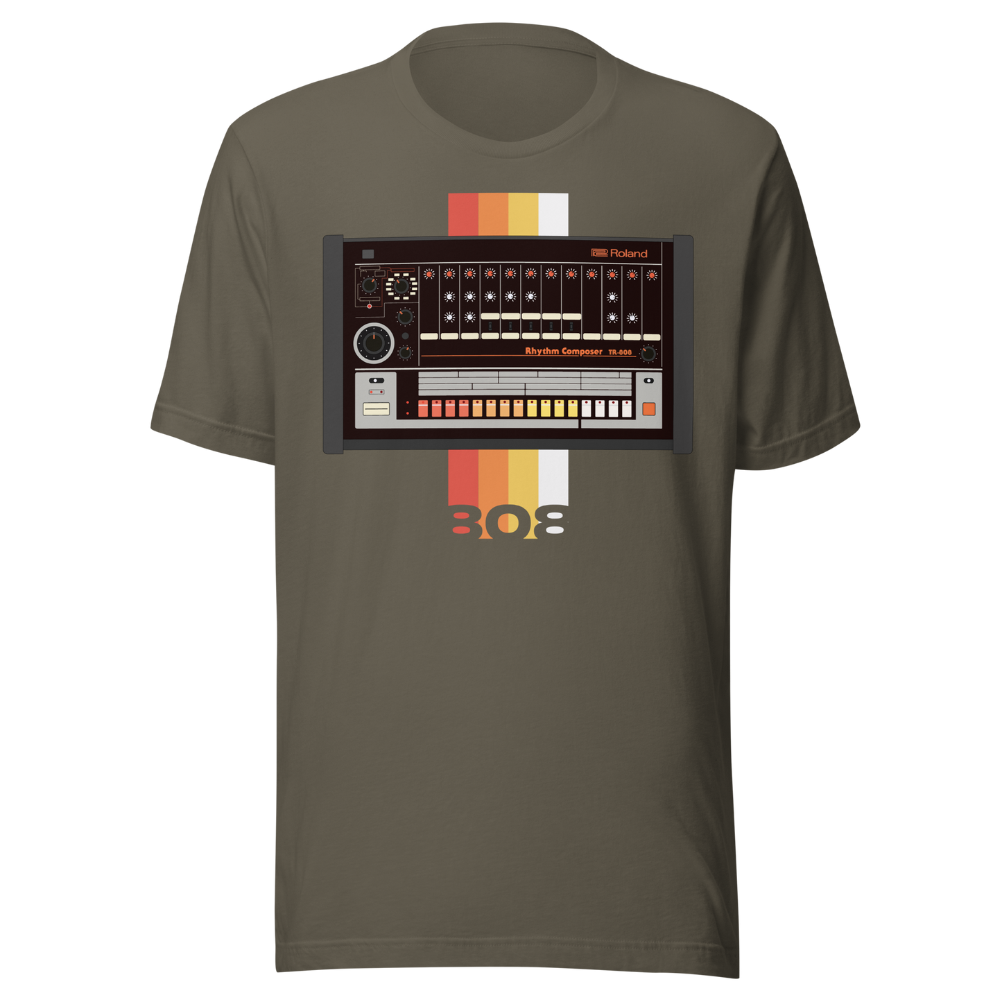 Roland 808 T Shirt army tee with TR-808-inspired drum machine graphic