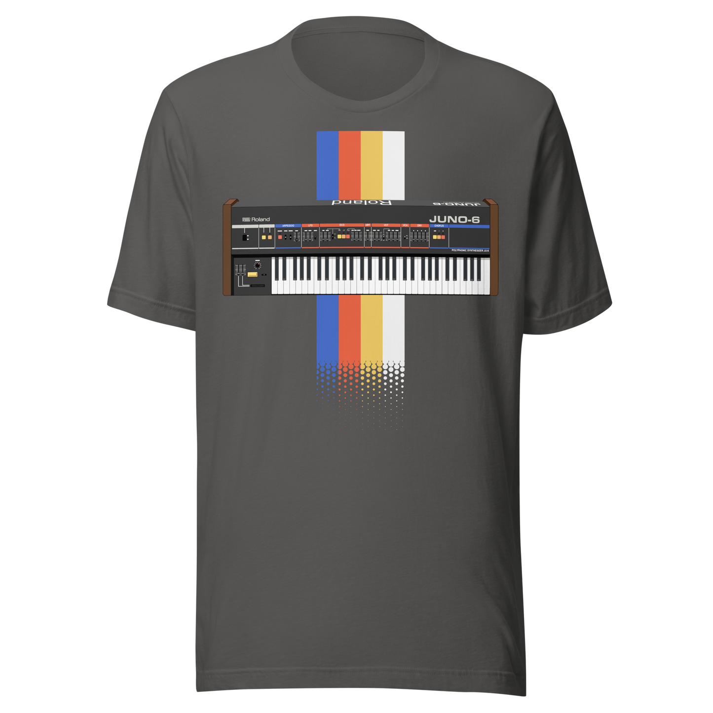 Roland Juno T Shirt asphalt tee with Juno-style analogue synthesizer graphic