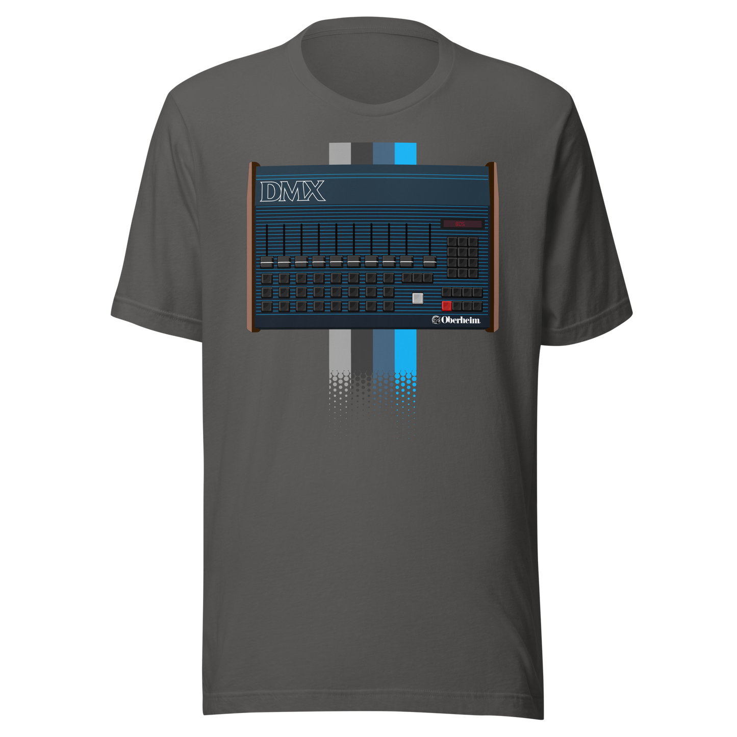 DMX T Shirt asphalt tee with Oberheim DMX-inspired drum machine graphic