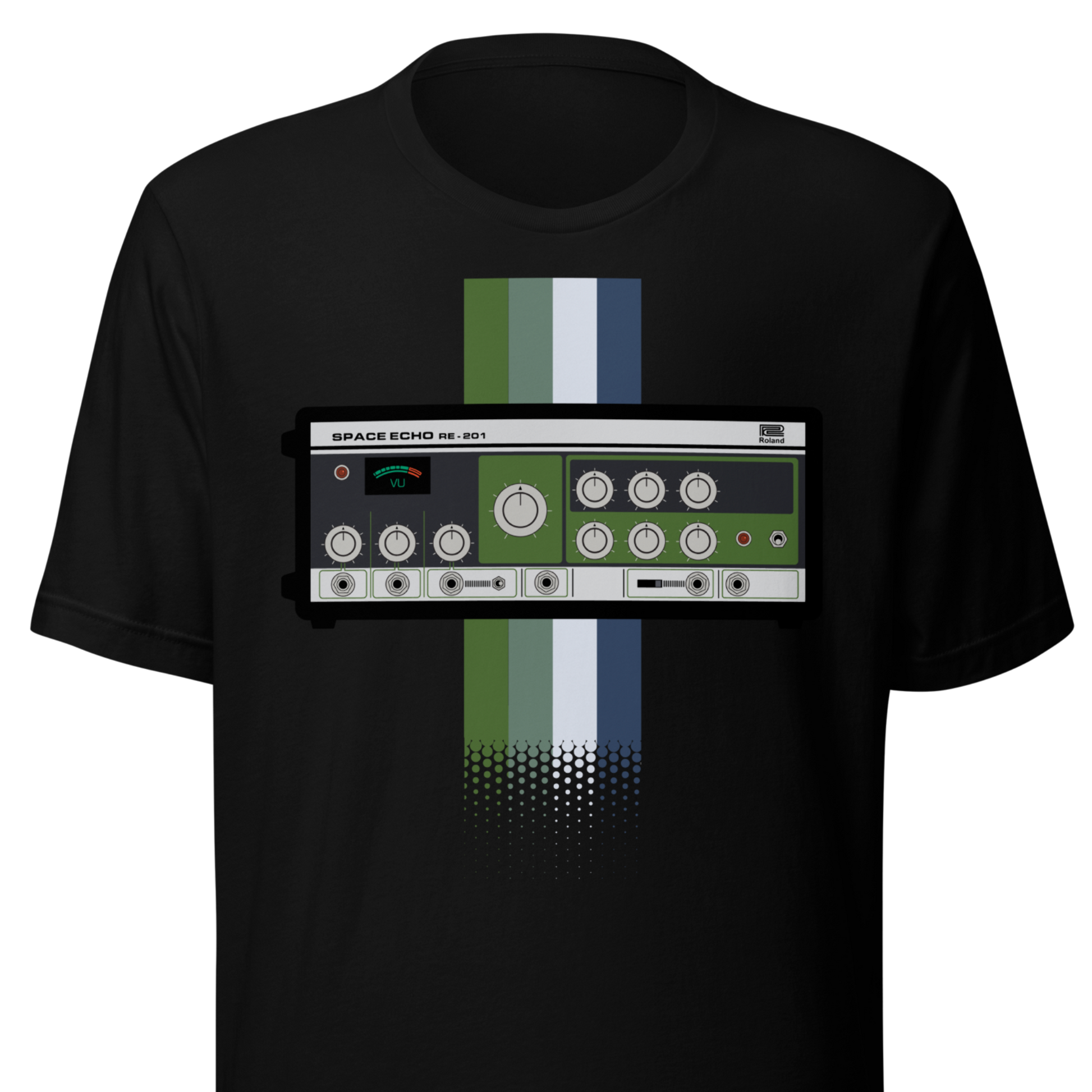 Space Echo T Shirt unisex tee with Roland Space Echo-inspired tape delay graphic