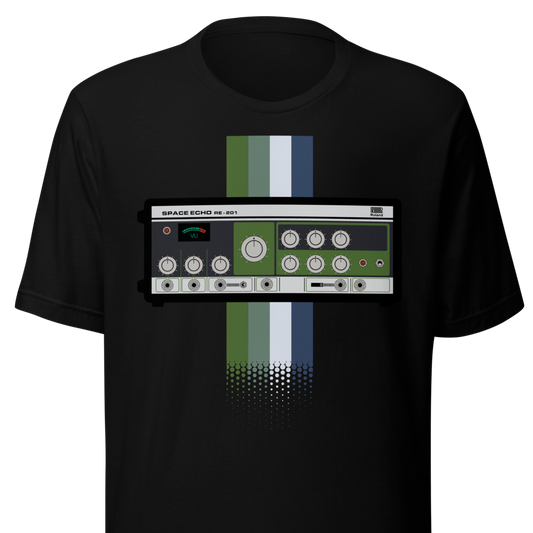 Space Echo T Shirt unisex tee with Roland Space Echo-inspired tape delay graphic