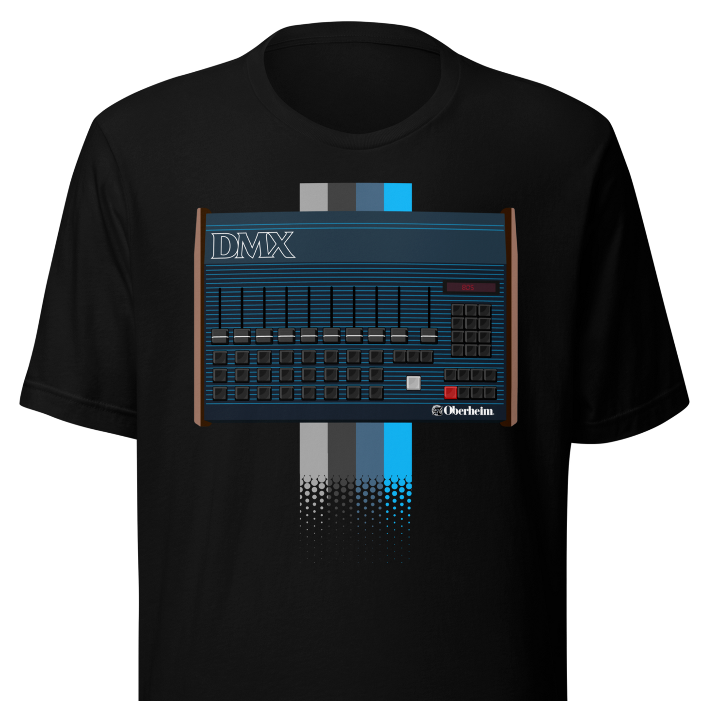 DMX T Shirt unisex tee with Oberheim DMX-inspired drum machine graphic