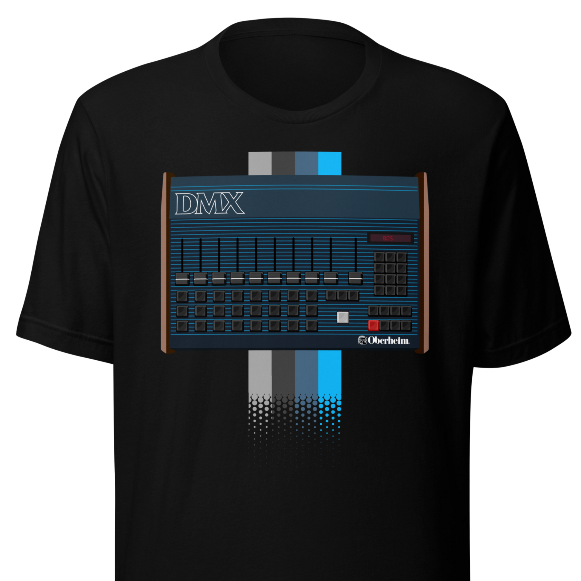 DMX T Shirt unisex tee with Oberheim DMX-inspired drum machine graphic