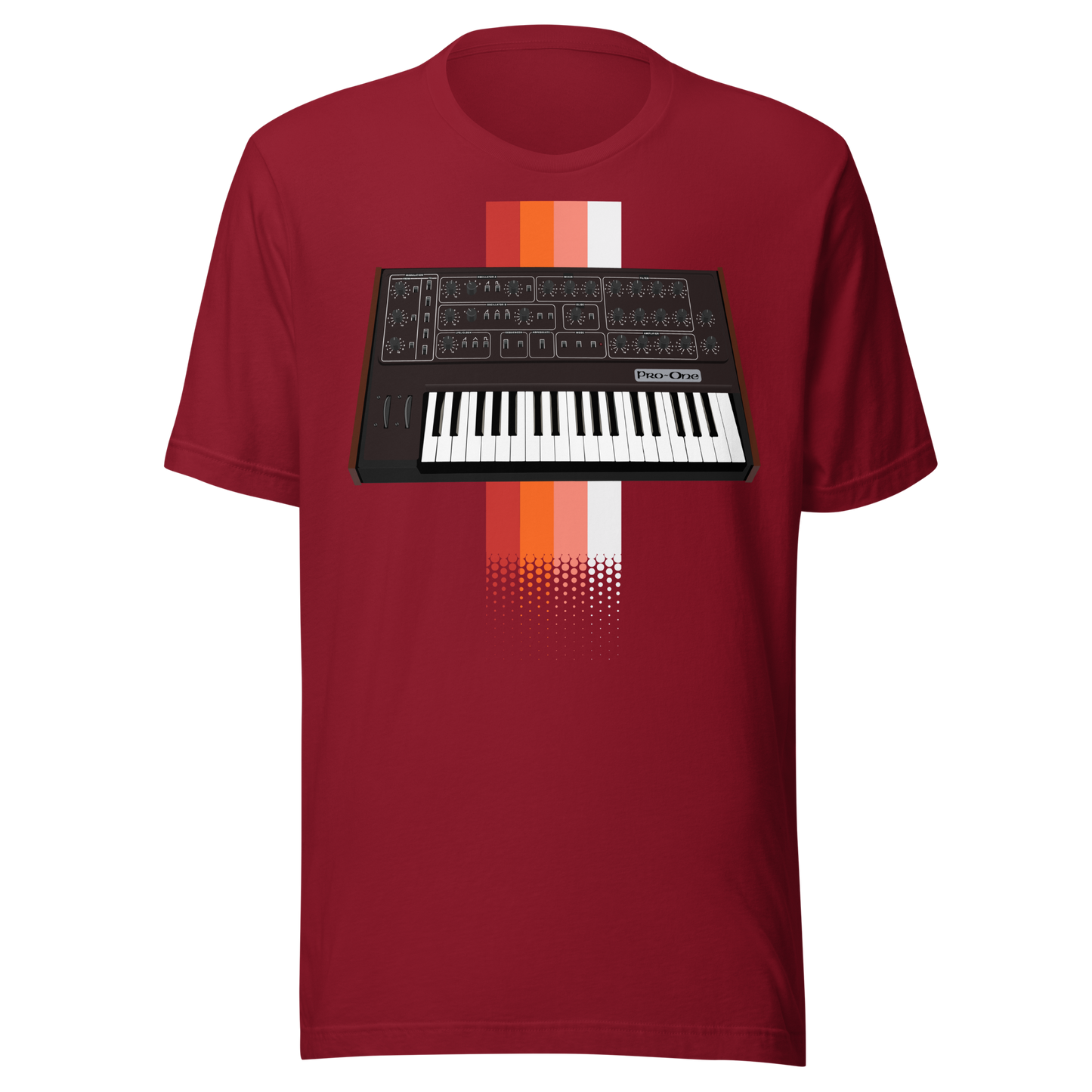 Pro One T Shirt cardinal tee with Sequential Circuits Pro-One-inspired synth graphic
