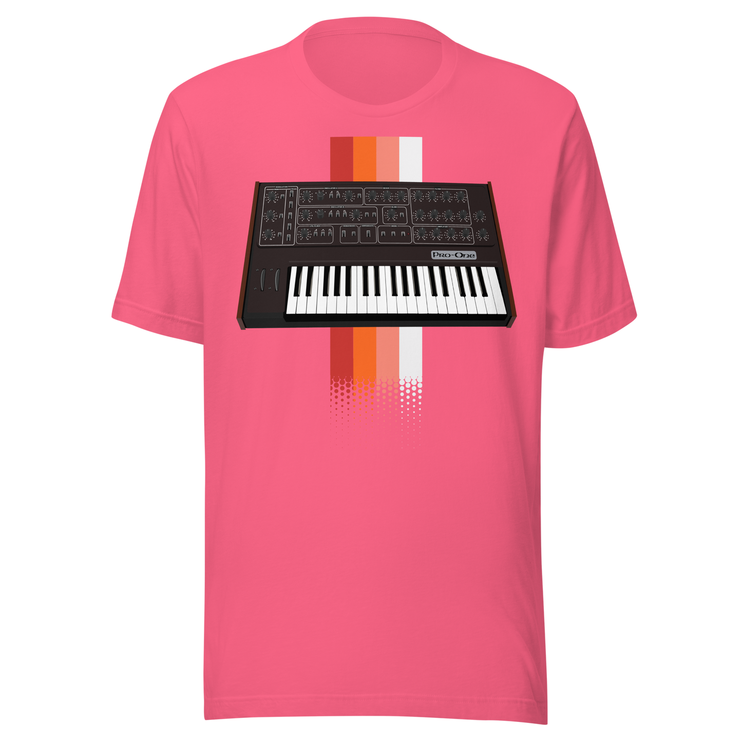 Pro One T Shirt charity pink tee with Sequential Circuits Pro-One-inspired synth graphic