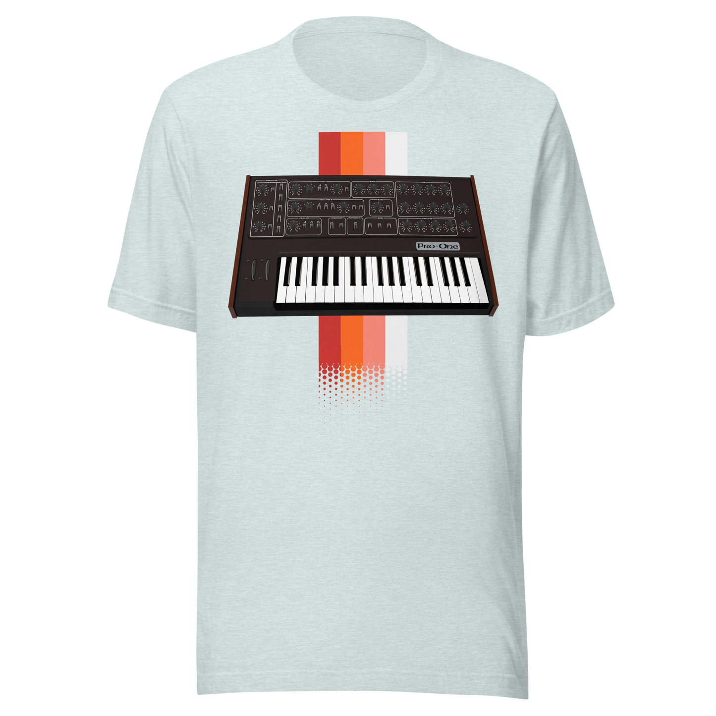 Pro One T Shirt heather prism ice blue tee with Sequential Circuits Pro-One-inspired synth graphic