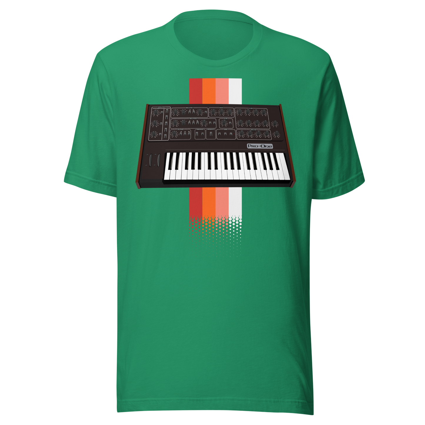 Pro One T Shirt kelly tee with Sequential Circuits Pro-One-inspired synth graphic