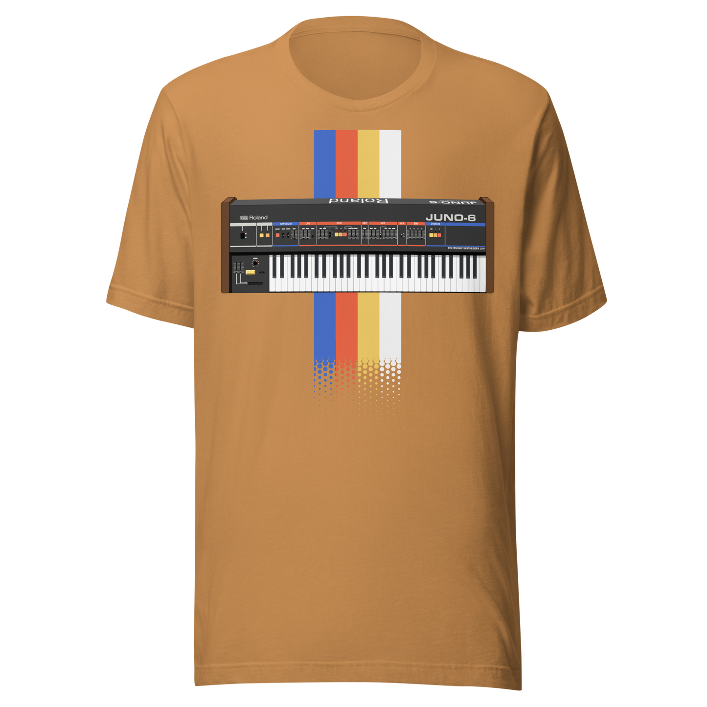 Roland Juno T Shirt toast tee with Juno-style analogue synthesizer graphic
