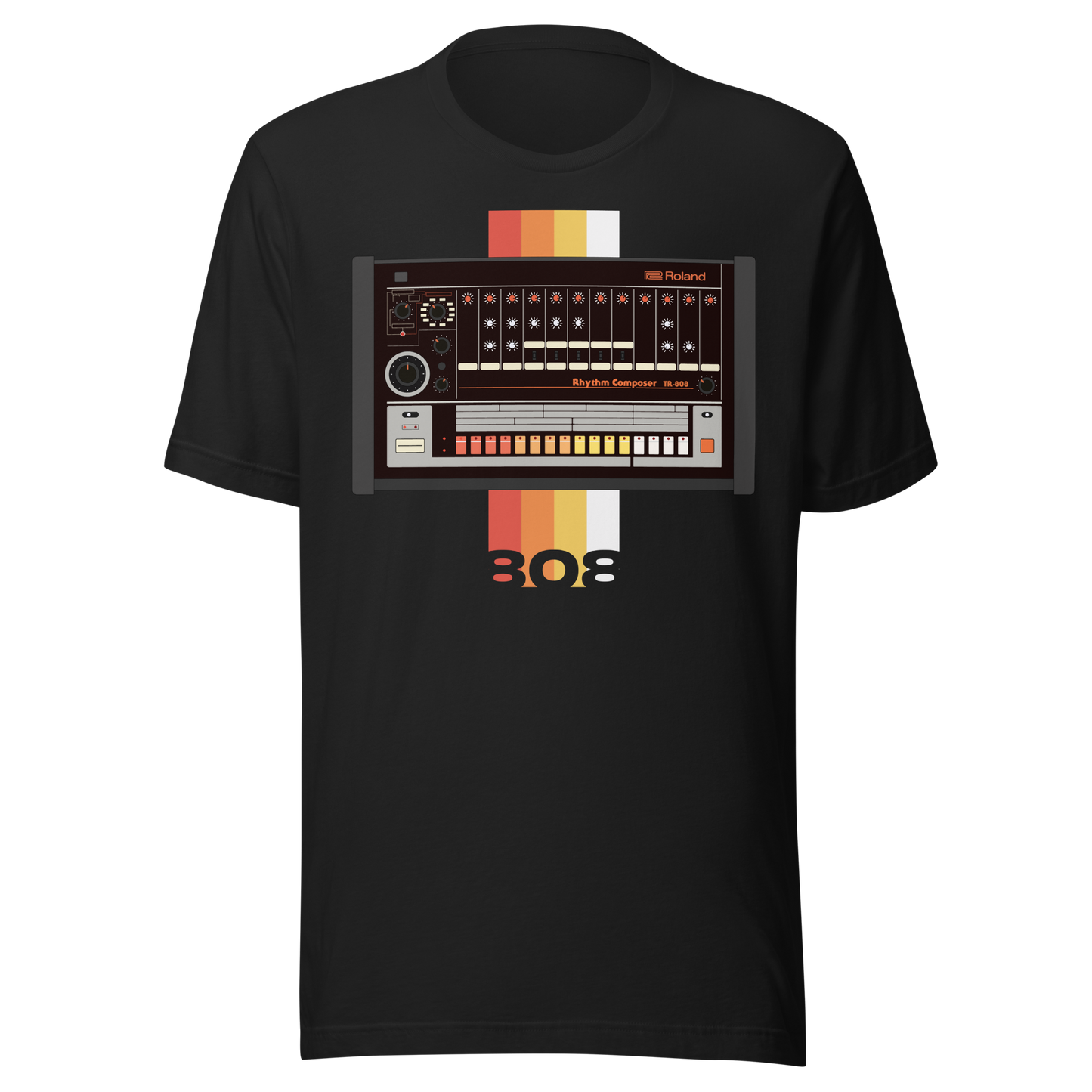 Roland 808 T Shirt vintage black tee with TR-808-inspired drum machine graphic
