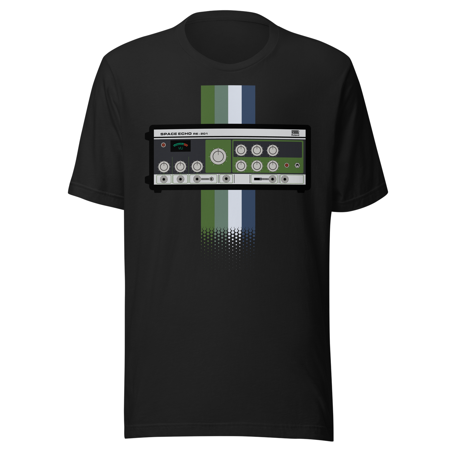 Space Echo T Shirt vintage black tee with Roland Space Echo-inspired tape delay graphic
