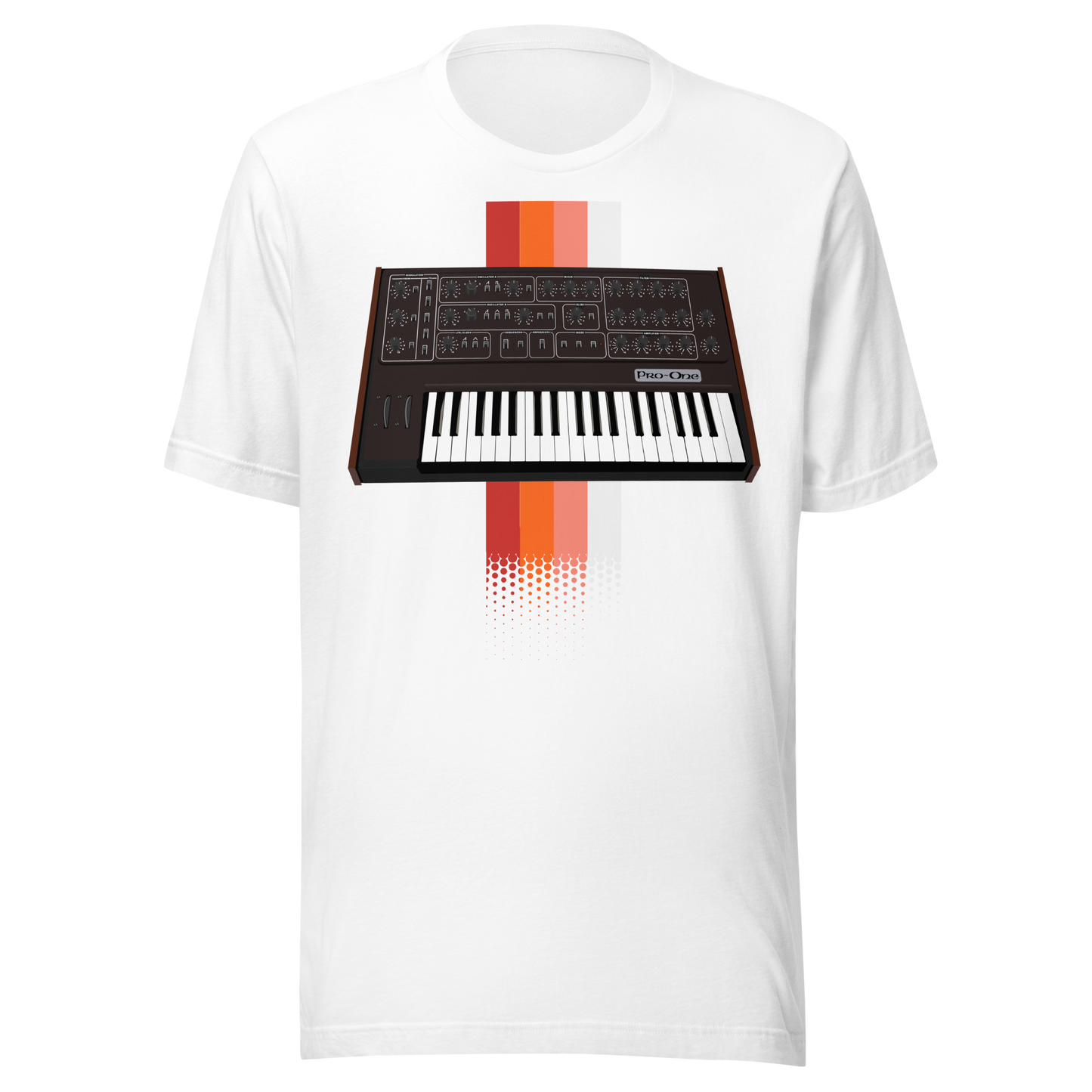 Pro One T Shirt white tee with Sequential Circuits Pro-One-inspired synth graphic